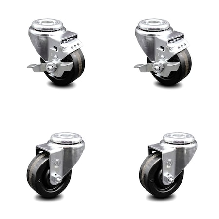 Service Caster 3.5 Inch Phenolic Wheel Swivel Bolt Hole Caster Set with 2 Brake SCC-BH20S3514-PHR-2-TLB-2